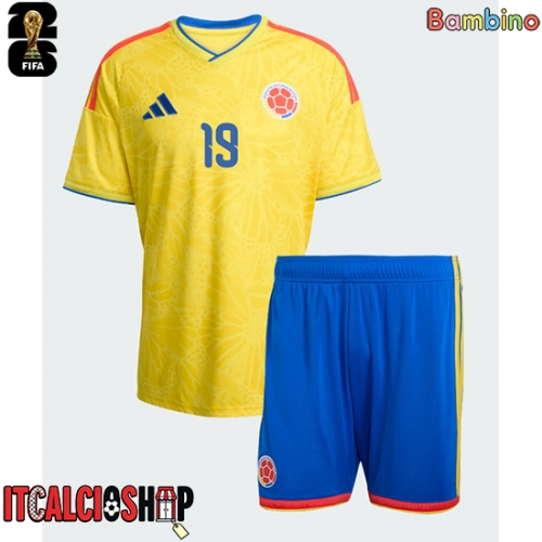 Colombia Rafael Santos Borre #19 Prima Maglia Bambino Mondiali 2026 Manica Corta (+ Pantaloni corti)